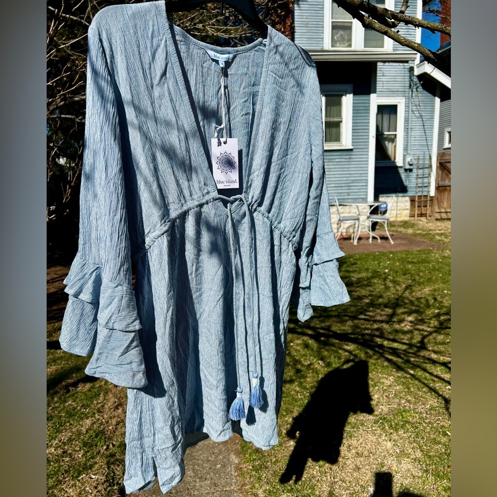 NWT Blue Island Beach Cover-up Dress 100% Rayon Natural Fibers Eco India S Dress